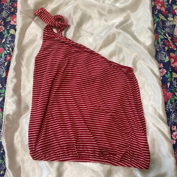 Red white striped off shoulder tank top - Picture 1 of 2